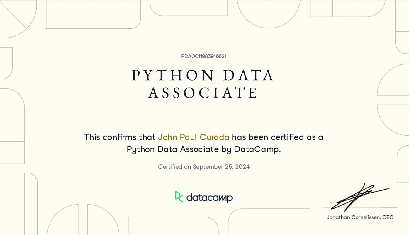 DataCamp Certified Python Data Associate