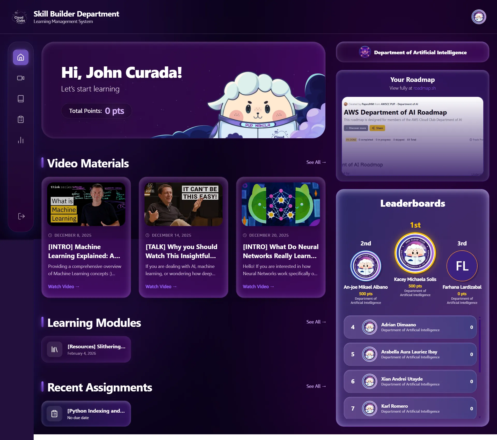 AWS SBG PUP Skill Builder Department Learning Management System — view 1